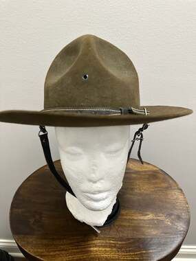 Vintage war  Beaver royal Stetson Campaign Drill Instructor Hat Olive Drab